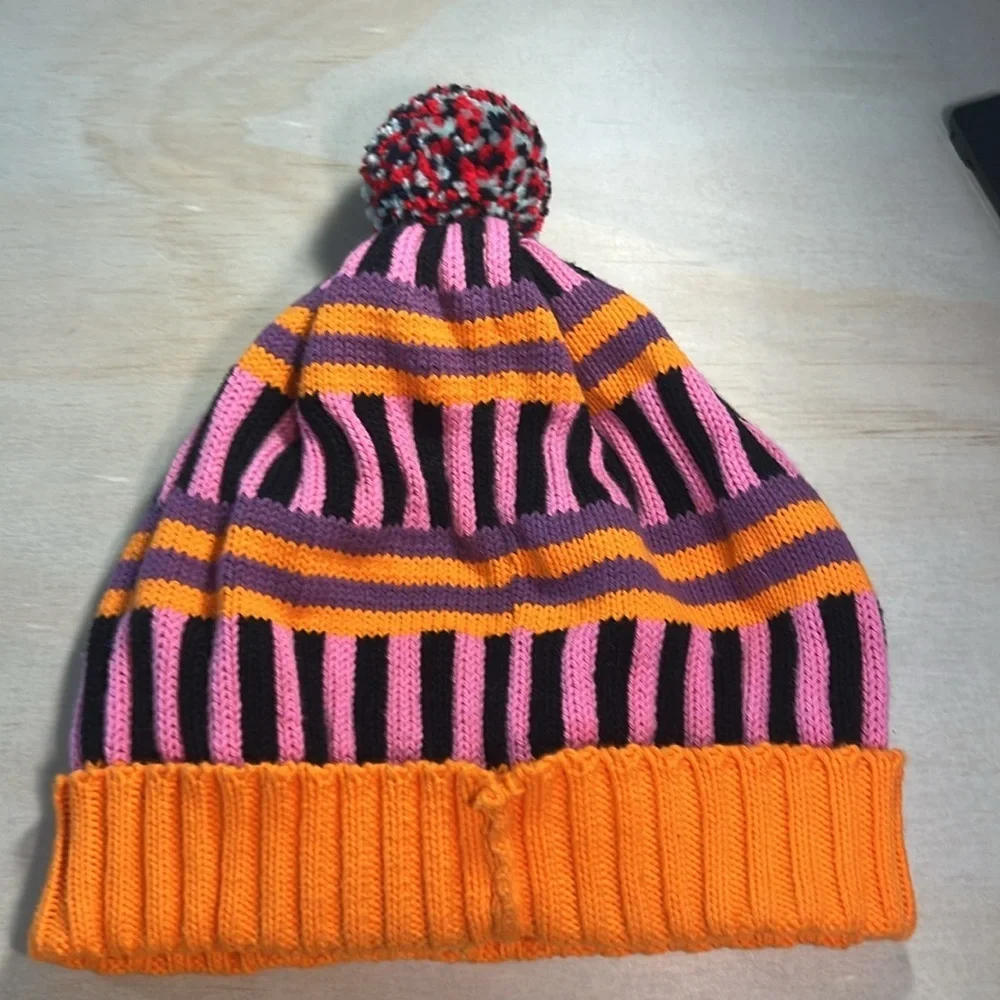 Colorful Striped Vintage Beanie with Pom Pom 80’s Vibe